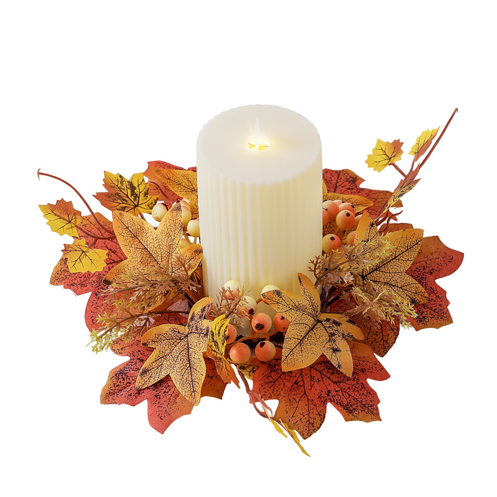 A Rtificial Maple leaves Wreath Ring Fall Candle Wreaths Decor Thanksgiving Candle Ring Holder for Bar Home Party Plastic
